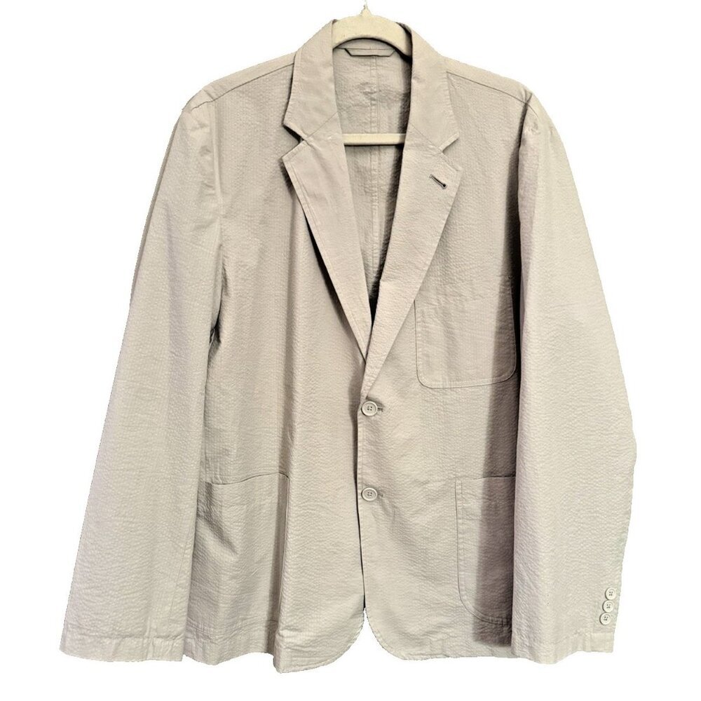 Nautica Blazer Men's XL Beige Seersucker Jacket Unstructured Casual Sport Coat